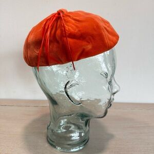 Vintage 50s Nita Hats Of Dallas Orange Velvet Feathered Perching Hat Cap Capulet